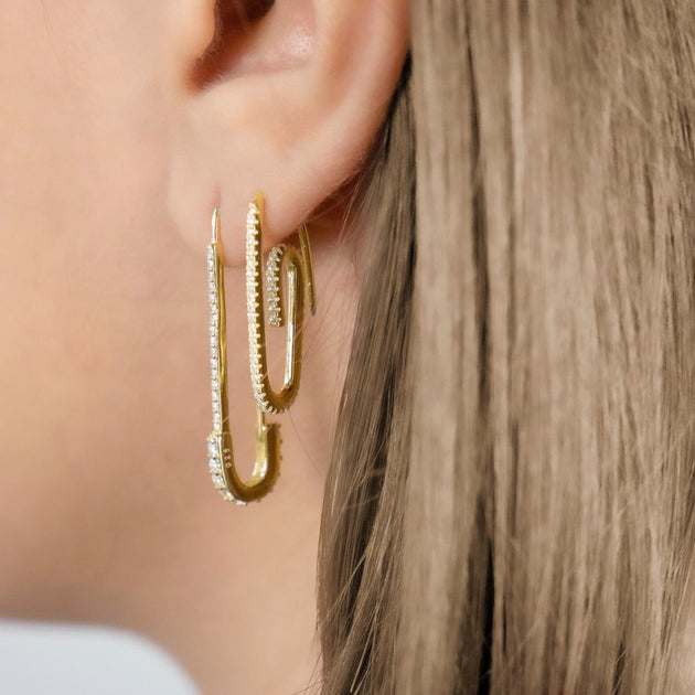 Buy Pin Earring Silver Safety Pin Earring Gold CZ Hoops Dainty
