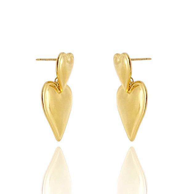 Solid 14K Yellow Gold Heart Earrings