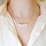 KIKICHIC Gold Paper Clip Pearl Necklace, Link Paper Clip Bar Pearl Necklace, Rectangle Link Paper Clip Unique Pearl Necklace 14k Gold Filled, Simple Paper Clip Link Chain Freshwater Pearl Necklace Gold, Thin Flat Link Chain 14k Gold Bar Baroque Pearl Necklace.