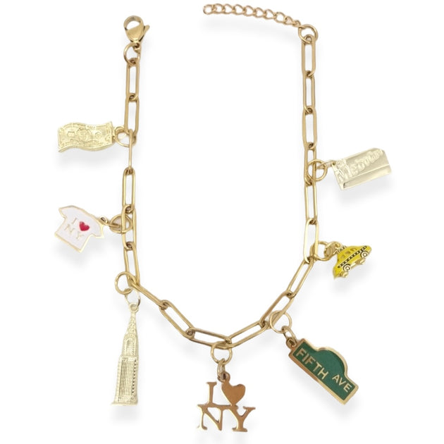 KIKICHIC | Gold New York City Charm Bracelet | Taxi Charm