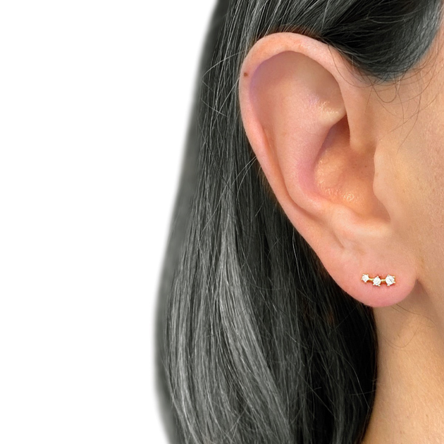 Open Curve 3 Diamond Threaded Flat Back Earring | .3GMS .07CT | Single
