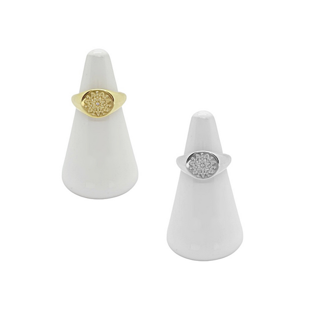 KIKICHIC | NYC | Dainty North Starburst Diamond Pinky Signet Ring Size 3 Size 4 in Sterling Silver (925) 18K Gold, Rose Gold and White Gold plated.