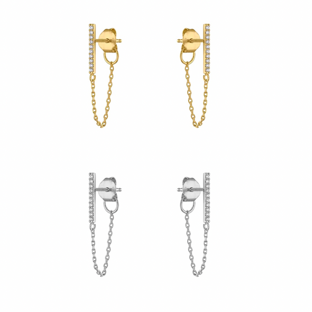 ピアス STONEHENgE 14k ribbon cubic earrings KIKICHIC | NYC | Bar CZ Diamond Drop Chain Stud Earrings 14k