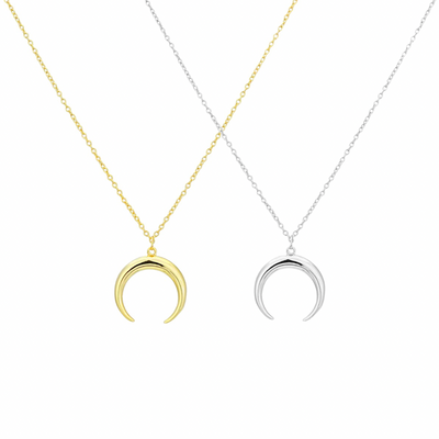 KIKICHIC Simple Double Horn Necklace Stainless Steel, Gold Simple Horn Necklace, Dainty Horn Necklace, Minimalist Moon Necklace, Crescent Horn Necklace Silver, Small Horn Necklace Gold, 18k Gold Filled Upside Down Moon Necklace.