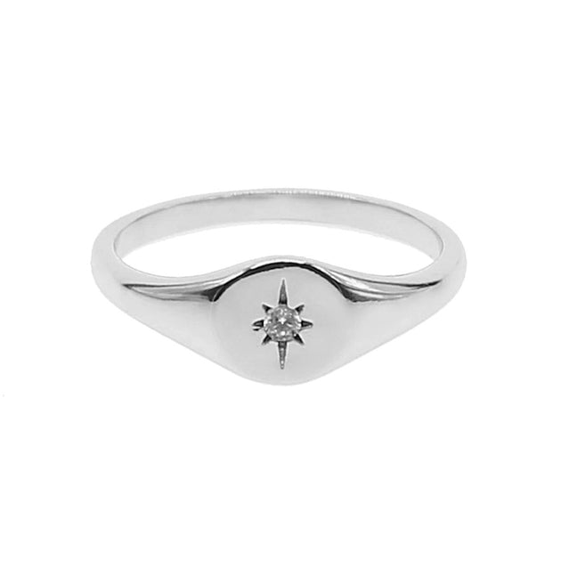 KIKICHIC | NYC | Dainty North Starburst Diamond Pinky Signet Ring Size 3 Size 4 in Sterling Silver (925) 18K Gold, Rose Gold and White Gold plated.