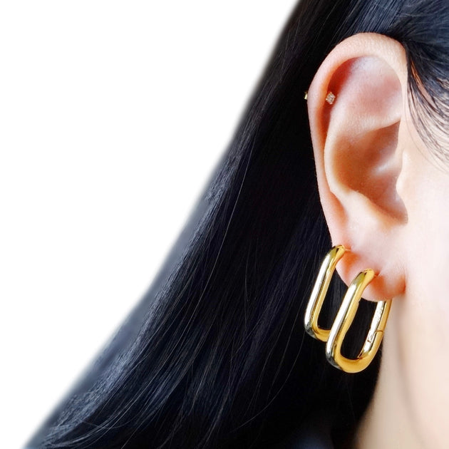 NYC | 14k Gold Filled Thick Rectangle Hoops Earrings in  - KIKICHIC