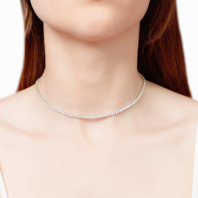 Kesley Heart Tennis Choker Necklace, .925 Sterling Silver Colorful Zircon Statement Necklace