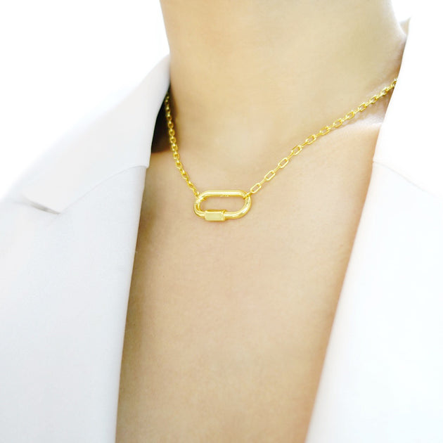Carabiner Silver Gold 18k Sterling Gold | KIKICHIC Chain Paper NYC Necklace | 18k Link Clip