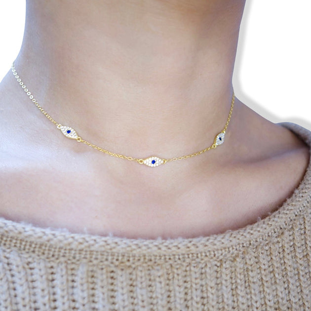 国内で当店のみ Devil666ish - Third eye choker KIKICHIC | NYC | Minimalist Triple Evil Eye Choker Sterling