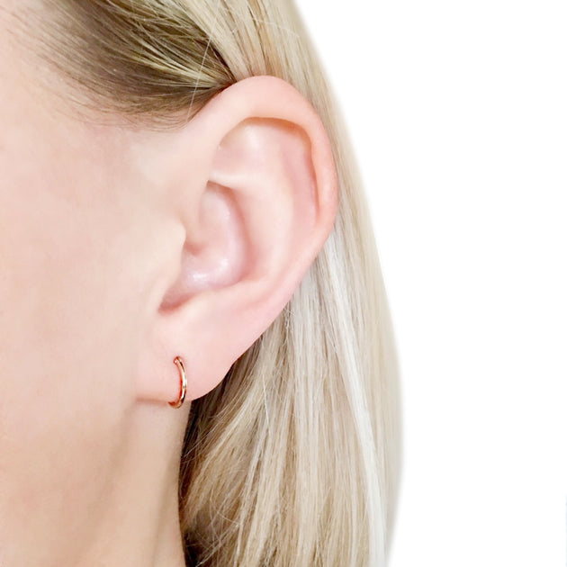 Small Solid 18K Yellow Gold Hoop Earrings Your Choice 8mm 10mm or 12mm in 24 Gauge or 22 Gauge Handmade Hypoallergenic Hoops Sensitive Ears Huggies