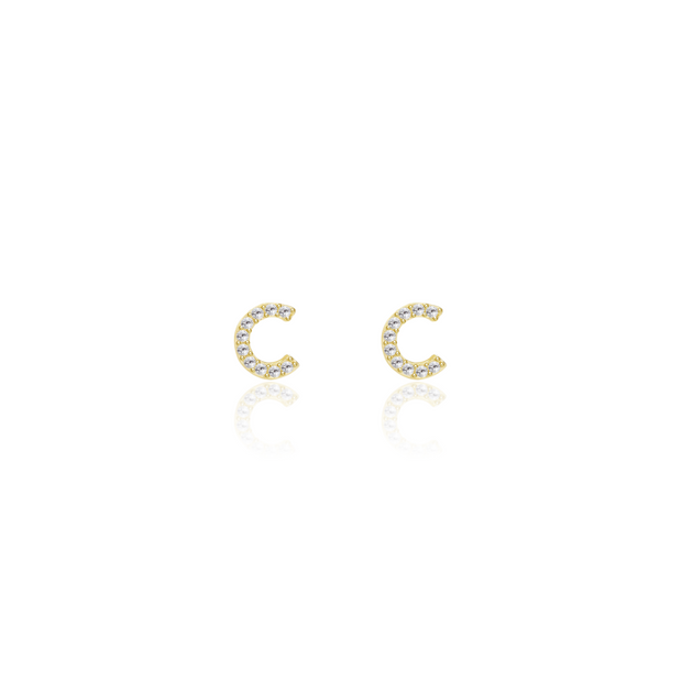 KIKICHIC Letter C Stud Earrings CZ Diamond Sterling Silver, Tiny Single Letter C Stud Earrings, White Gold CZ Diamond Initial C Stud Earrings, Small CZ Letter C Stud Earrings, CZ Pave Letter C Initial Name Stud Earrings, Name Initial C Earrings Small.
