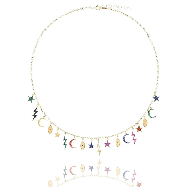 KIKICHIC | NYC | CZ Crystals Crescent Moon Stars Pad Lock Necklace 18K Gold Sterling Silver (925) Silver