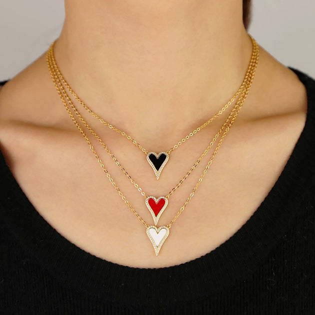 KIKICHIC | NYC | 14K Gold Enamel Heart CZ Diamond Chain Stud Earrings Red Heart, Turquoise Heart and White Heart. Single / Red