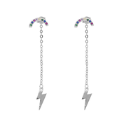 KIKCHIC KIKICHIC Rainbow Lighting Bolt Front to Back Chain Stud Earrings Sterling Silver, Gold Rainbow Dainty Chain Stud Earrings, Lighting Bolt Rose Gold Chain Drop Stud Earrings, Lighting Bolt Stud Dangling Chain Earrings, Rainbow Chain Earrings Silver, Tiny Rainbow Chain Wrap Stud Earrings, Modern Chain Lighting Bolt Stud Earrings, Rainbow Stud Earring with Chain Attached.