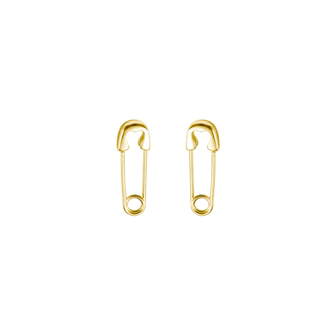 KIKICHIC | NYC | Small Gold Safety Pin Earrings with Heart Shape in Solid Sterling Silver (925)