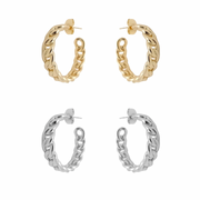 KIKICHIC 25 mm Size Curb Link Chain Hoop Earrings Silver and 14k Gold, Curb Chain Link Thick Hoop Earrings, Silver Curb Chain Link Hoop Lightweight Earrings, Curb Chain Link Hoop Earrings, Waterproof Huggies Chain Link Hoop Earrings, Curb Link Chain Gold Hoops Earrings, Silver Chain Link Hoop Earrings. 