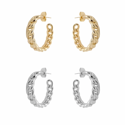 KIKICHIC 25 mm Size Curb Link Chain Hoop Earrings Silver and 14k Gold, Curb Chain Link Thick Hoop Earrings, Silver Curb Chain Link Hoop Lightweight Earrings, Curb Chain Link Hoop Earrings, Waterproof Huggies Chain Link Hoop Earrings, Curb Link Chain Gold Hoops Earrings, Silver Chain Link Hoop Earrings. 