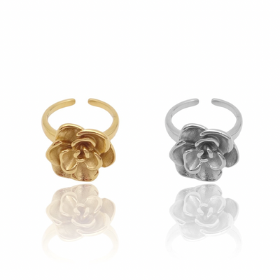 KIKICHIC Rose Flower Shape Ring Stainless Steel, Romantic Flower Design Ring Gold, Stackable Valentines Flower Ring Gold, Vintage Flower Silver, Modern Flower Ring Stacks, Waterproof Flower Gold Rings.