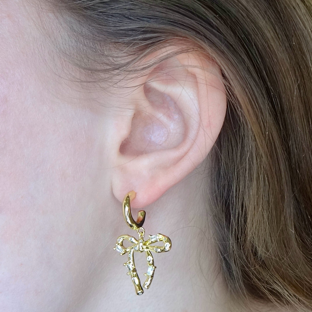 KIKICHIC | NYC | Dangling Crystal Bow Hoop Stud Earrings (15