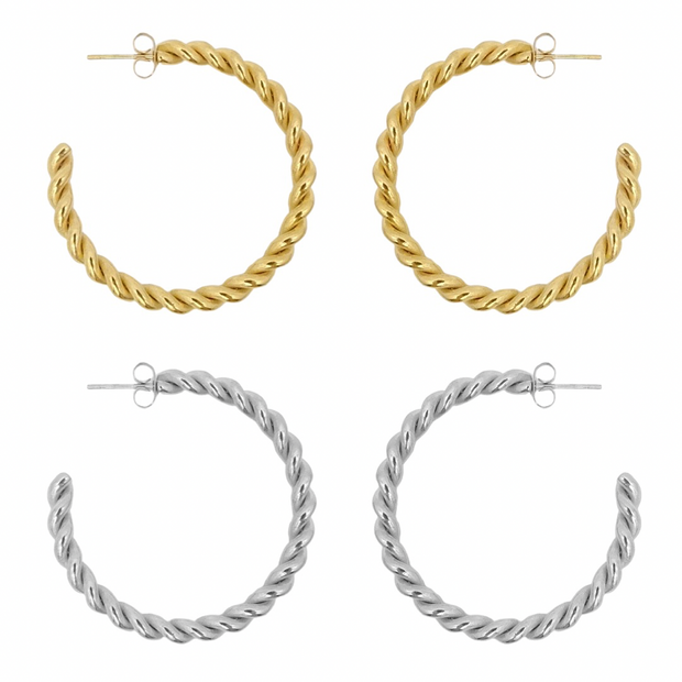 KIKICHIC Big Light Hoops Earrings, Silver Rope Twisted Hoops Earrings, Big Rope Twist Hoops, 40 mm Rope Twisted Hoops Earrings Hypoallergenic, Vermeil 14k Gold Rope Hoops Rope Twisted Earrings, Gold Filled Hoops Earrings 40 mm, Classic Rope Hoops Silver Lightweight, 40 mm Size Hoops Rope Gold, High Polish Vintage Huggies Hoops Earrings.