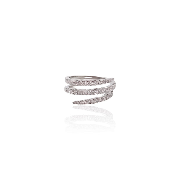 CZ Diamond Silver Spiral Ring Sterling Silver Plated, CZ Diamond Pave Stackable Rings, Cubic Zirconia Pave Modern Spiral Ring, CZ Silver Wrap Ring Adjustable, Spiral Designs CZ Open Ring Adjustable Sterling Silver (925), Spiral Crystal Ring, Dainty CZ Wrap Around Ring.