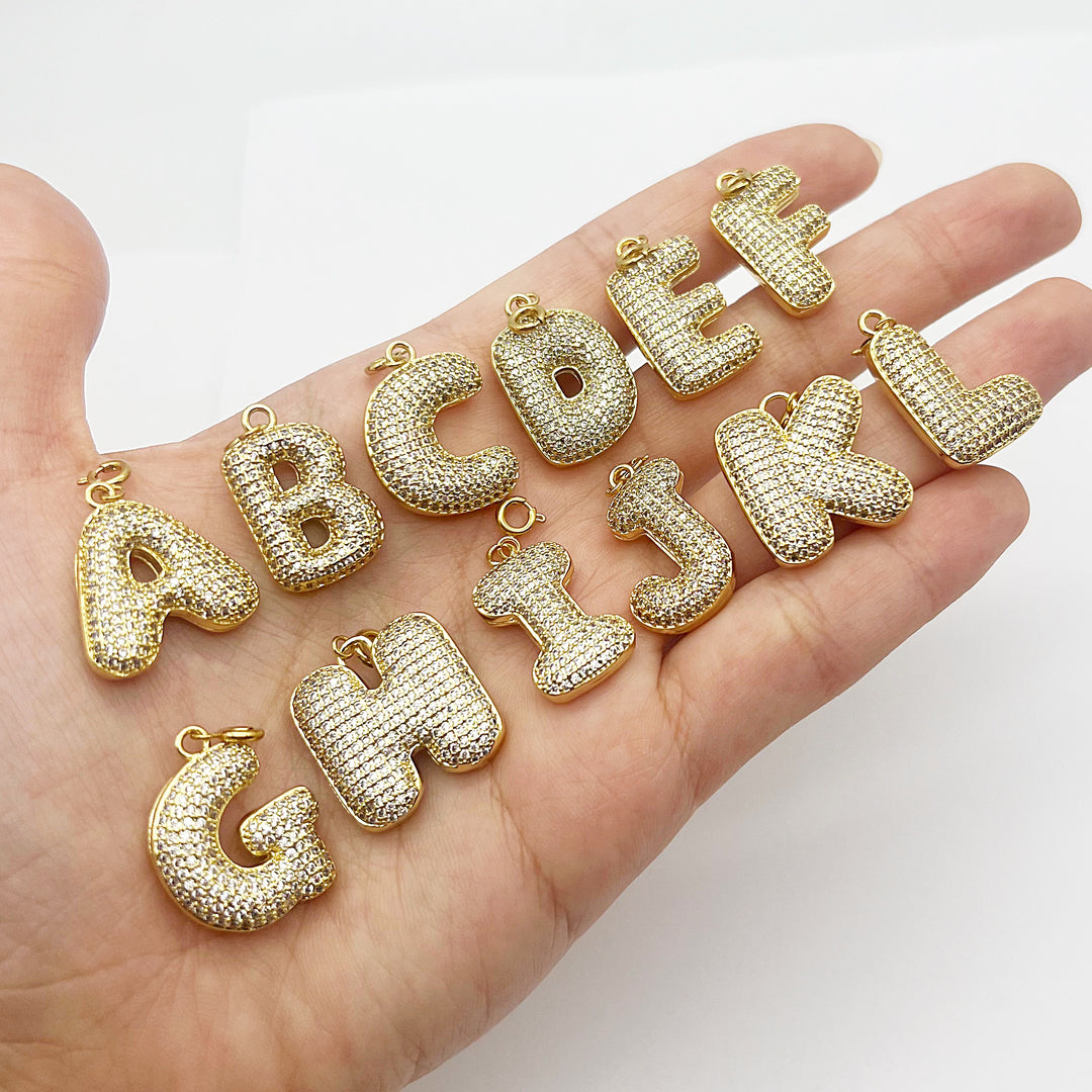 K18イニシャルFチャーム KIKICHIC Charm Bar in NYC | CZ Diamond Pave Bubble Cloud