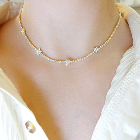 KIKICHIC NYC CZ Diamond Flower Tennis Choker Necklace in 14k