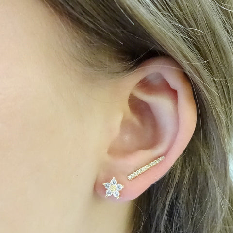 KIKICHIC CZ Diamond Ear Crawler Earrings, CZ Bar Ear Climber Earrings,  Gold Bar Ear Climber, Long Bar Diamond Earrings, Gold Diamond Ear Climbers, Silver Diamond Ear Crawler.