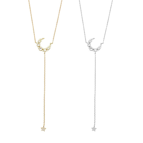 KIKICHIC NYC CZ Crescent Lariat Necklace in Sterling Silver