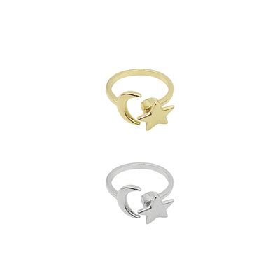 Moon and Star Fidget Ring Sterling Silver (925), Moon and Star Fidget Ring in 14k Gold. Dainty Adjustable Fidget Ring 14k Gold, Dainty Adjustable Fidget Ring Sterling Silver. Thin Stackable Stress Relief Ring. Anxiety relief Ring. Sterling Silver Fidget Spin Ring. 14k Gold Fidget Spin Ring. Moon and Star Open Ring Gold, Crescent Minimalist Open Ring Adjustable 14k Gold and Sterling Silver.