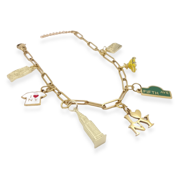 Gold New York Charm Bracelet