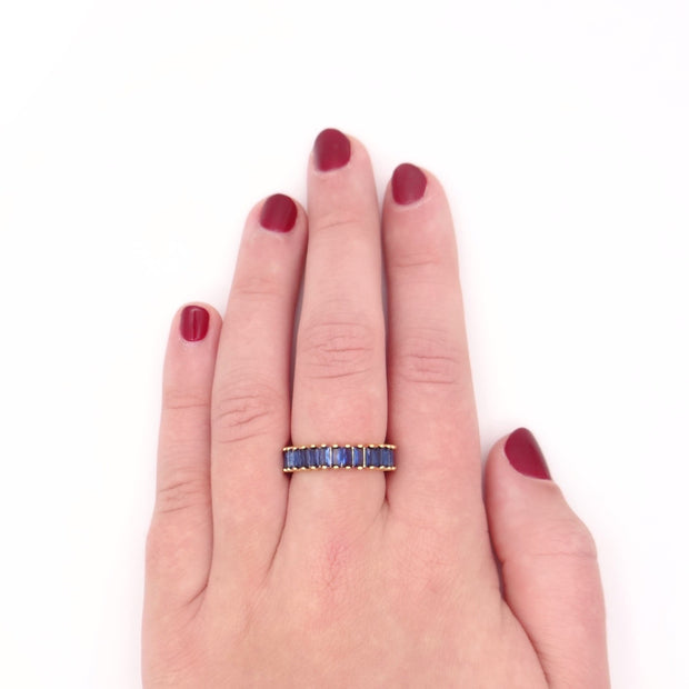 KIKICHIC CZ Blue Baguette Ring Stainless Steel, Eternity Blue Sapphire Baguette Open Ring 14k Gold, Stackable Open Ring Gold, Endless Blue Baguette Minimalist Open Ring Adjustable 14k Gold, Adjustable Open Blue Baguette Ring Gold, Modern Midi Open Blue Baguette Ring Stacks.