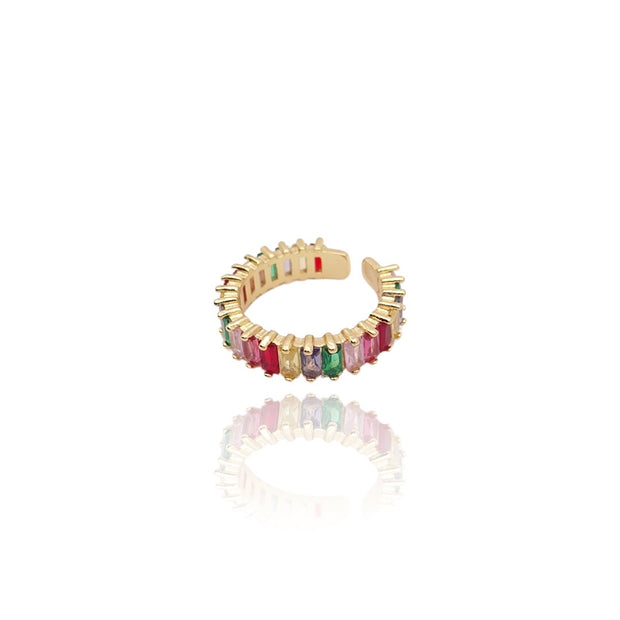 KIKICHIC CZ Rainbow Baguette Ring Stainless Steel, Eternity Colorful Sapphire Baguette Open Ring 14k Gold, Stackable Open Ring Gold, Endless Rainbow Baguette Minimalist Open Ring Adjustable 14k Gold, Adjustable Open Colorful Baguette Ring Gold, Modern Midi Open Rainbow Baguette Ring Stacks.