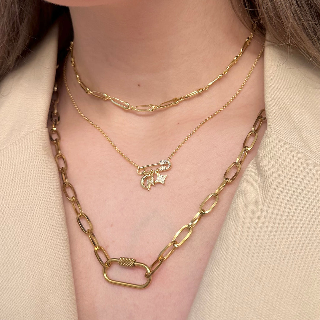 KIKICHIC | NYC | 14k Gold Safety Pin Necklace with charms