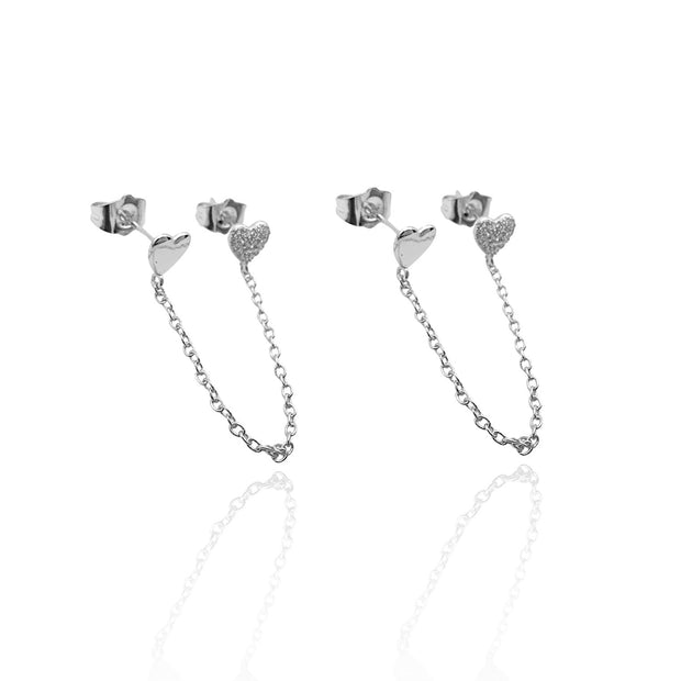 CZ Diamond Heart Chain Stud Earring
