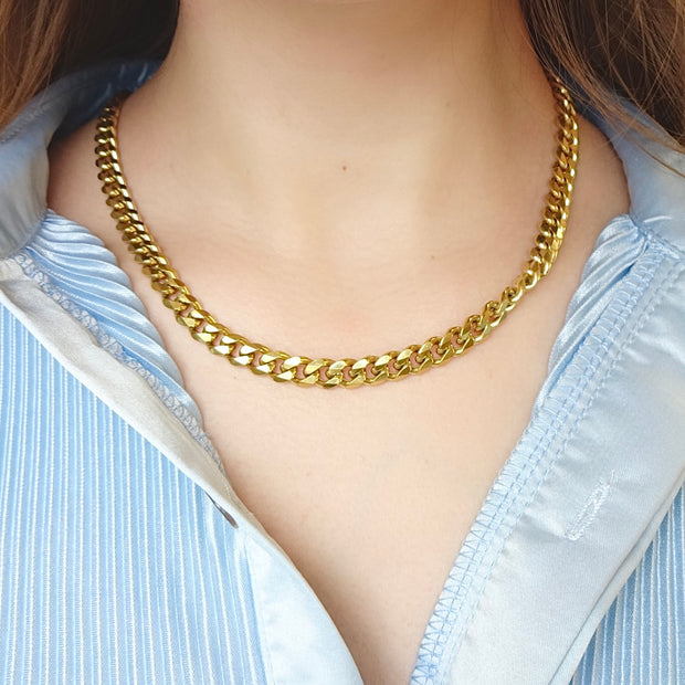 Gold Chunky Cuban Chain Link Necklace in 14k Gold, cuban Curb Link Stacking Necklace Gold Filled, Stainless Steel Thick Silver Cuban Chain Stack Necklace, Chunky Textured Cuban Link Chain Necklace Silver, Thick Curb Cuban Chain Stacking Silver Necklace, cuban Flat Link Chain Gold Filled Stack Necklace, Chunky cuban curb 14k Gold Necklace.