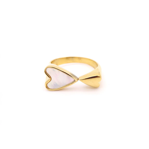 KIKICHIC Mother of Pearl Heart Shape Ring Stainless Steel, Romantic Pearl Heart Design Ring Gold, Stackable Valentines Ring Gold, Vintage Fresh Pearl Heart Silver, Modern Natural Pearl Heart Ring Stacks, Waterproof Heart Gold Rings.