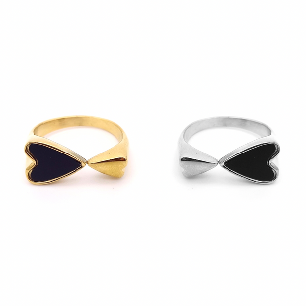 KIKICHIC Black Onyx Heart Shape Ring Stainless Steel, Romantic Black Heart Design Ring Gold, Stackable Valentines Ring Gold, Vintage Black Stone Heart Silver, Modern Natural Black Heart Ring Stacks, Waterproof Heart Gold Rings.
