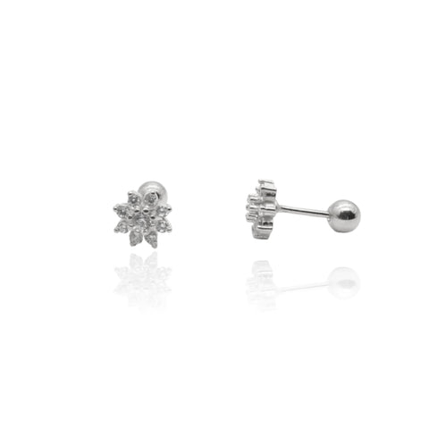 CZ Flower Diamond Screw Back Earrings