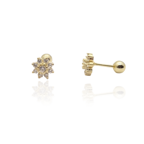 CZ Flower Diamond Screw Back Earrings