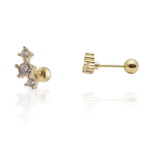 Triple CZ Diamond Screw Back Earrings
