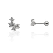 Triple CZ Diamond Screw Back Earrings