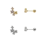 Triple CZ Diamond Screw Back Earrings