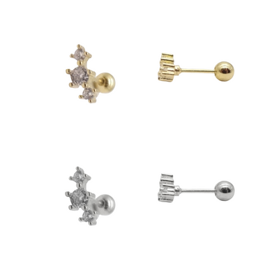 Triple CZ Diamond Screw Back Earrings