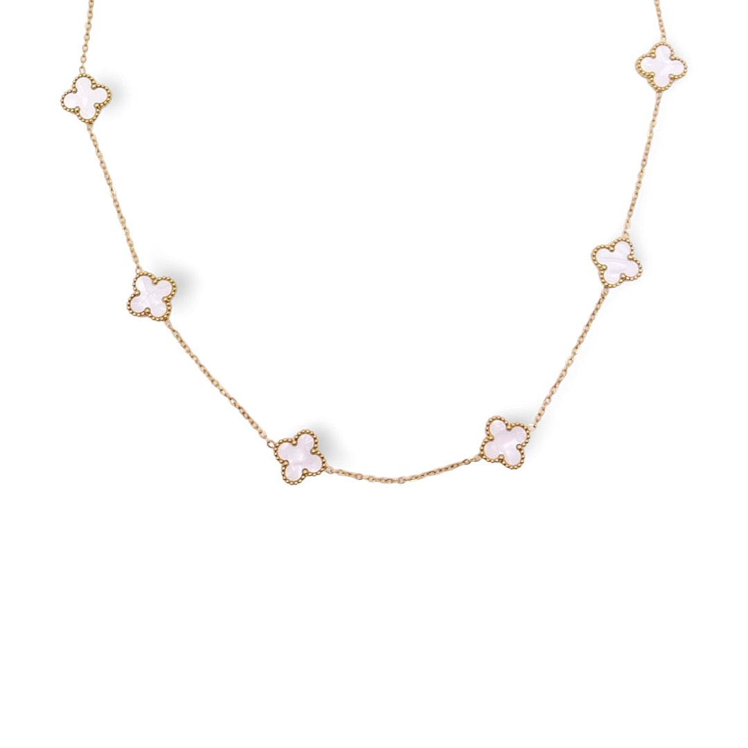 KIKICHIC | Multiple 10 White Motifs Clover Long Necklace in 18k
