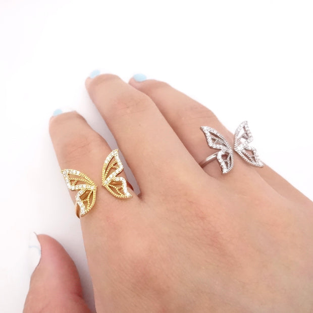KIKICHIC CZ Diamond Butterfly Ring, Gold Butterfly Ring, Open Butterfly Ring, Summer Ring, Spring Ring, Cocktail Ring, CZ Pave butterfly Ring, Adjustable butterfly ring, Silver butterfly ring.