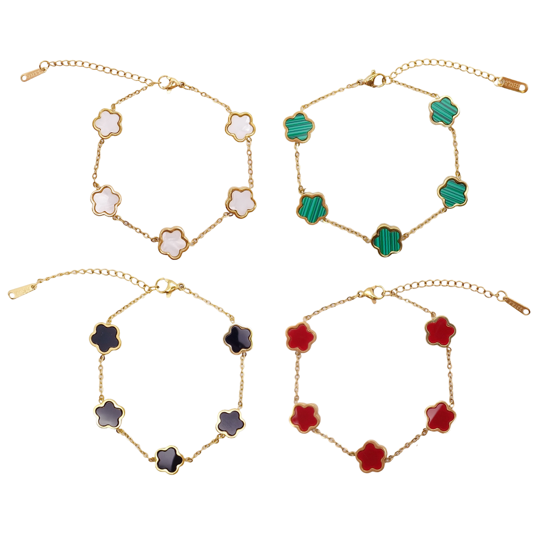 KIKICHIC | Gold Flower Clover Bracelet in White Green and