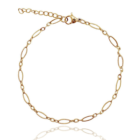 KIKICHIC Flattened Oval Textured chain in 14k Gold. Flattened Oval Textured chain.Thin Mini Oval Chain Link Bracelet in Silver.