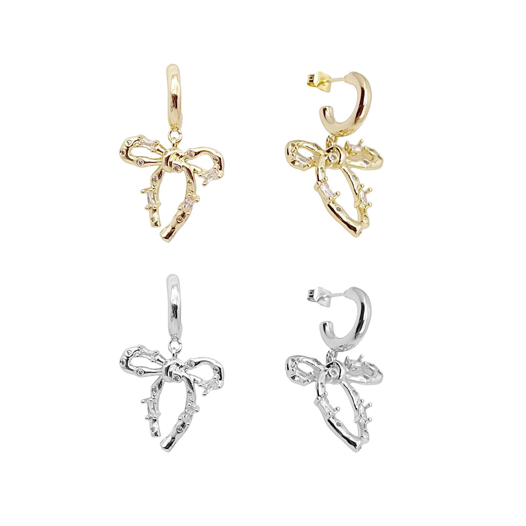 KIKICHIC | NYC | Dangling Crystal Bow Hoop Stud Earrings (15 mm