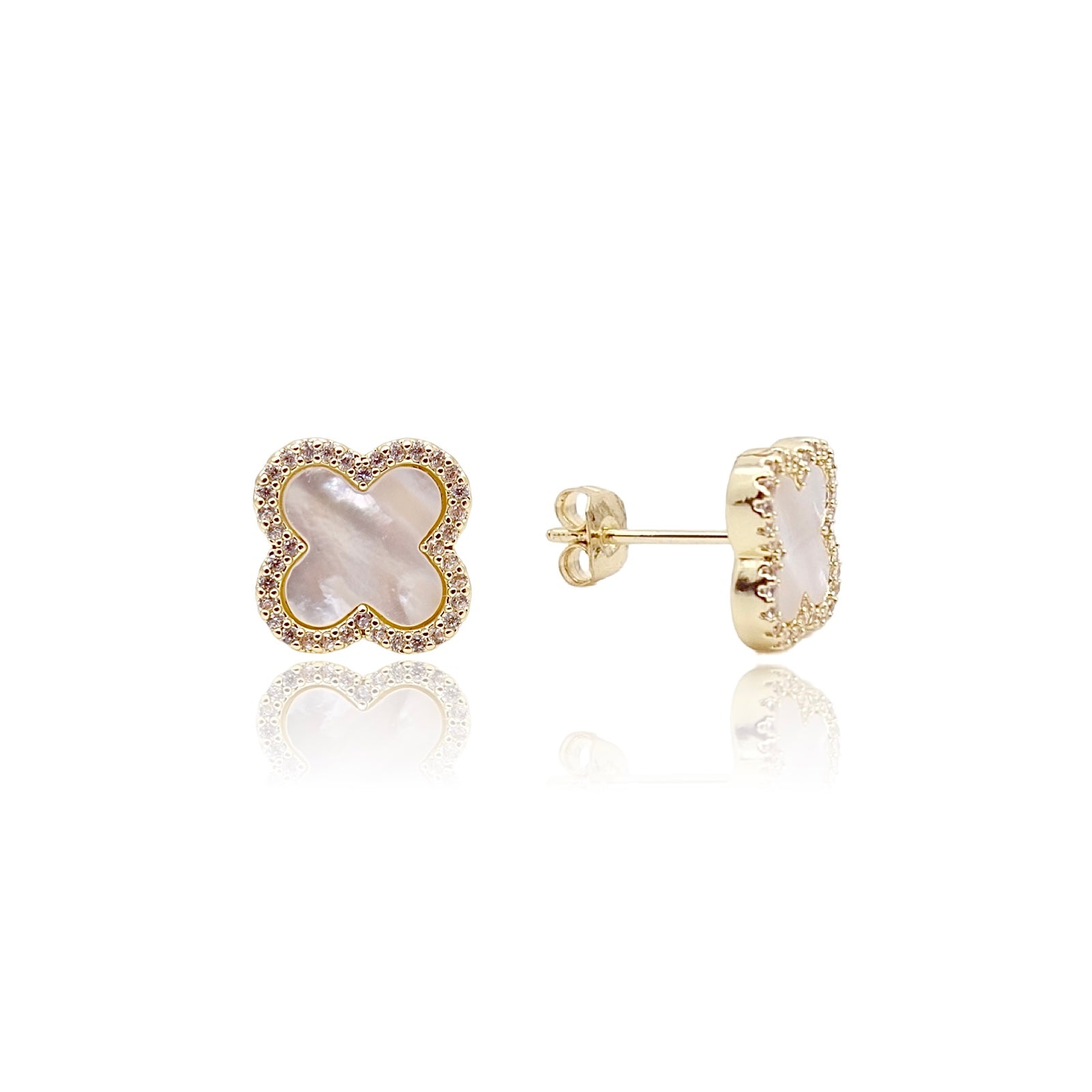 KIKICHIC | CZ Pearlescent Clover Stud Earrings in 14k Gold
